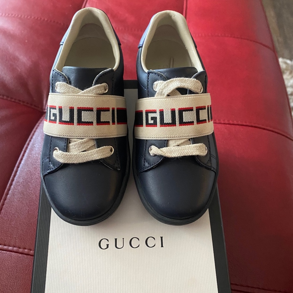 Gucci New Ace Sneaker Toddlers Navy Blue. Authentic.